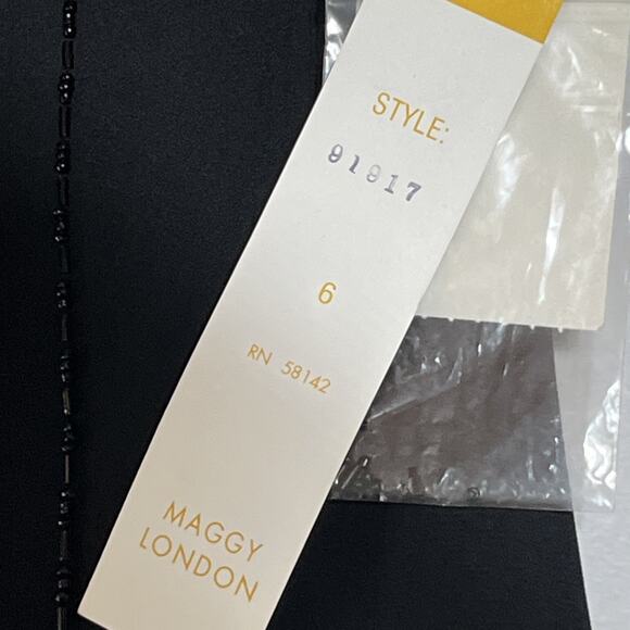 Maggy London Chiffon Sequin Dress 6 Black Midi Short Sleeve Classic Elegant - Picture 12 of 13